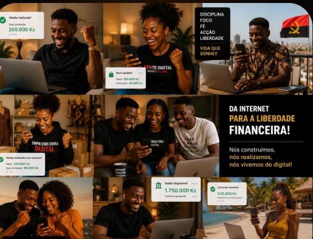Colagem de angolanos com resultados financeiros reais online
